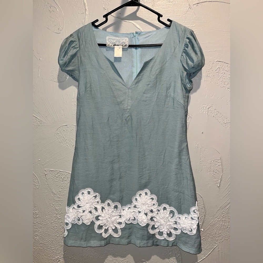 Nick & Mo Teal Dress with White Floral Embroidery